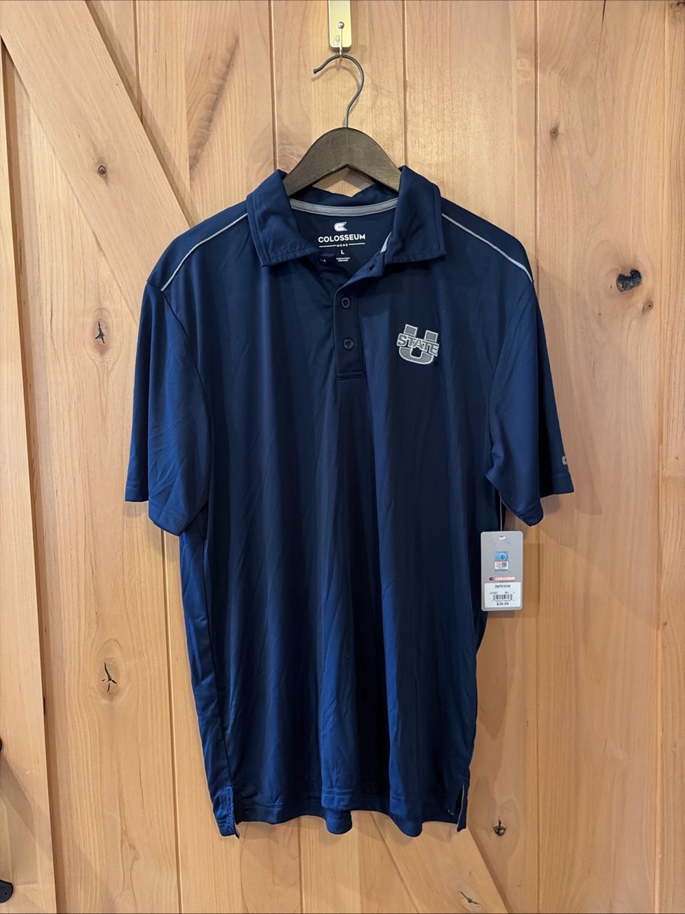 NWT Colosseum Utah State Aggies Men's Large Polo Shirt Performance Golf Blue